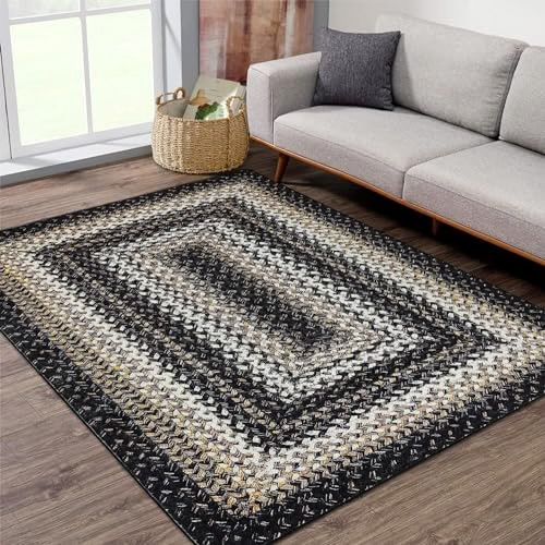 Bordered Black Multi 4x6 Washable Rug Boho