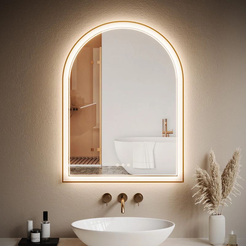 36X24 Inch Arched Gold LED Bathroom Mirror