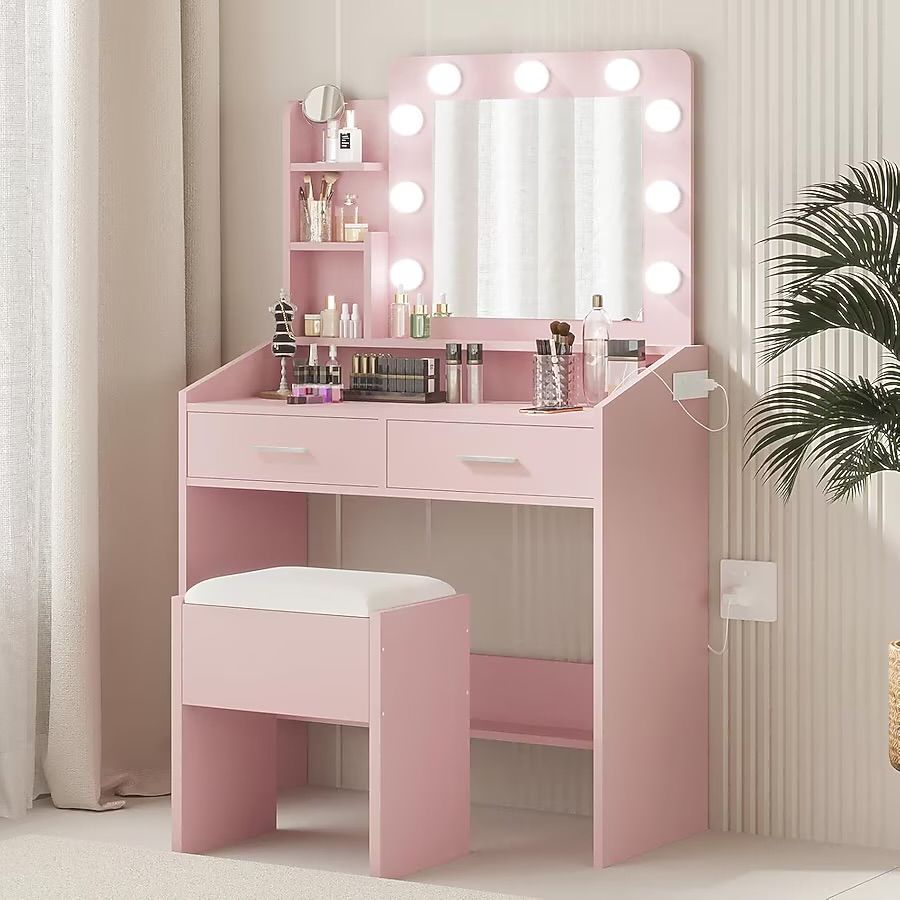 Vanity Desk with Mirror and Lights