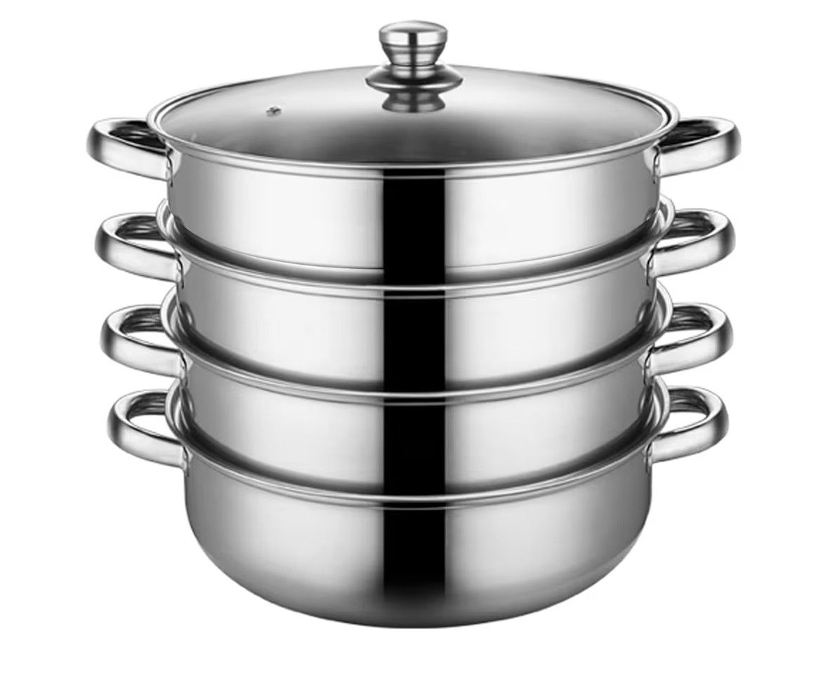 4 Piece Stainless Steel Steamer Pot Set with Glass Lid
