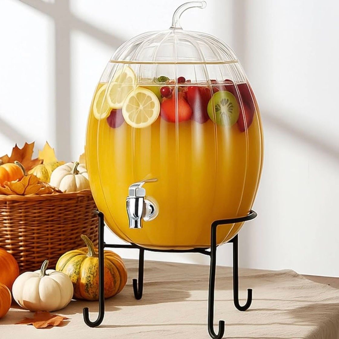 FillTouch 1.3 Gallon Pumpkin Glass Beverage Dispenser
