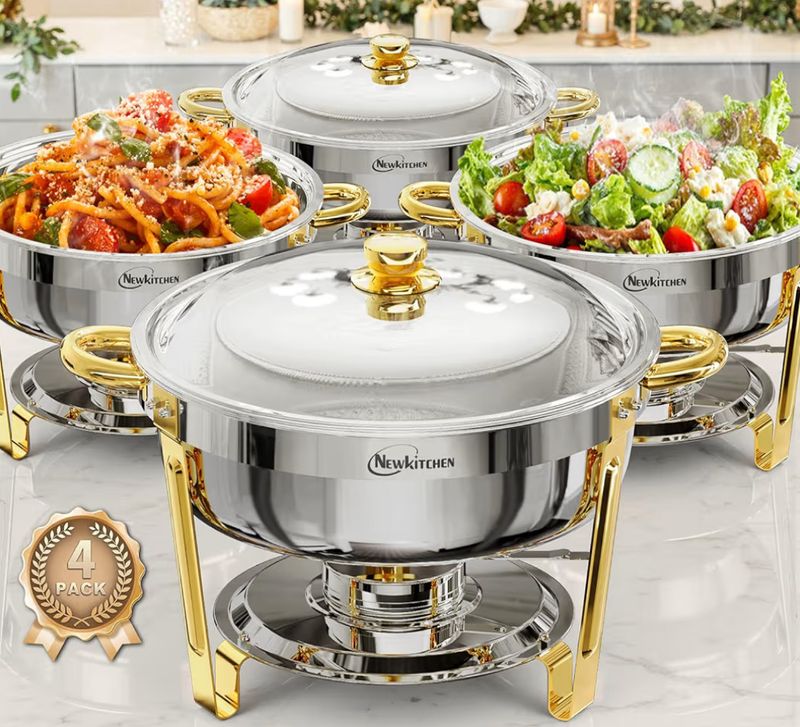 Chafing Dishes for Buffet 4 Pack, 6QT Round - silver and gold