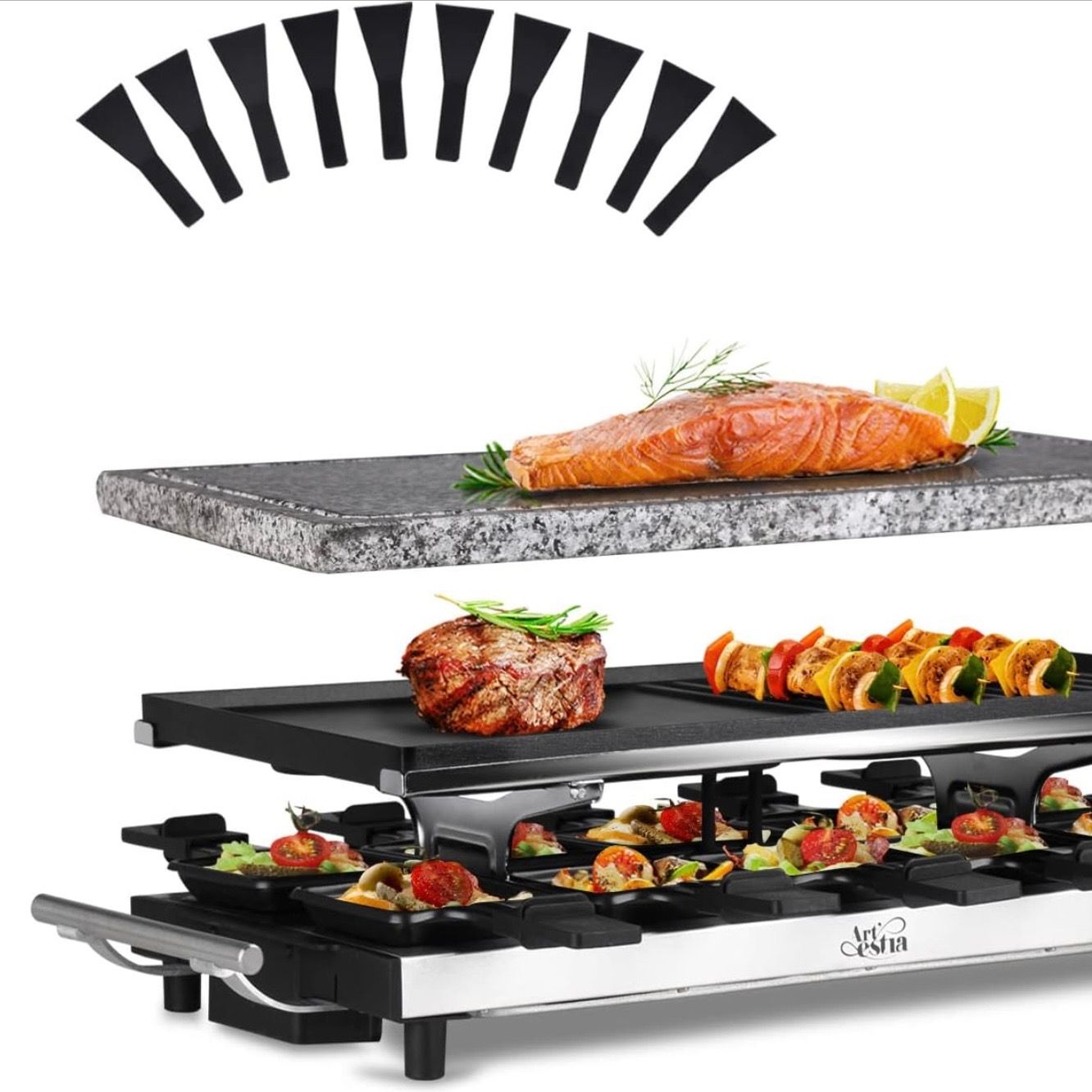 Artestia 1500W Large Size Raclette Cheese Grill Adjustable Temperature