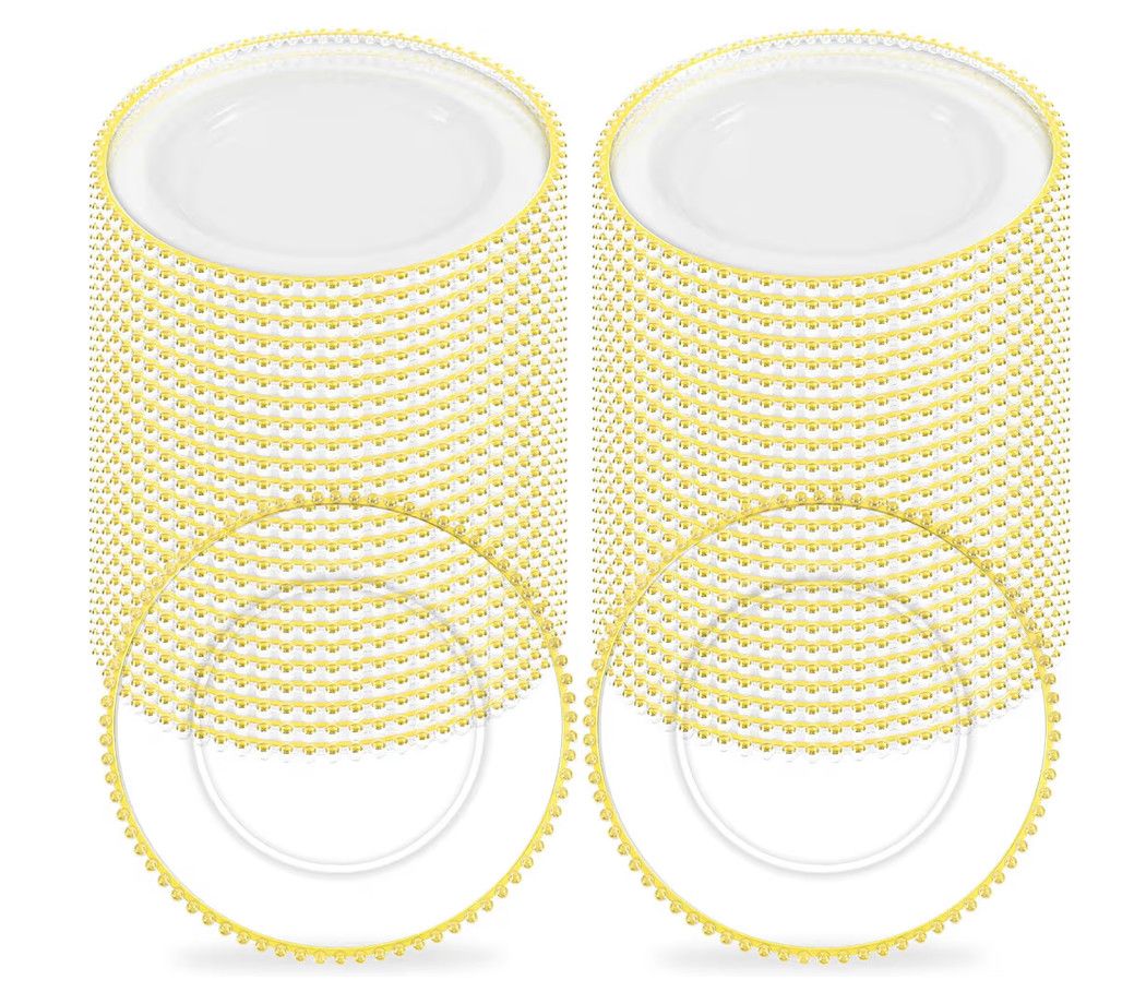 50Pcs Clear with Gold rim Charger Plates Bulk Wedding - 13"