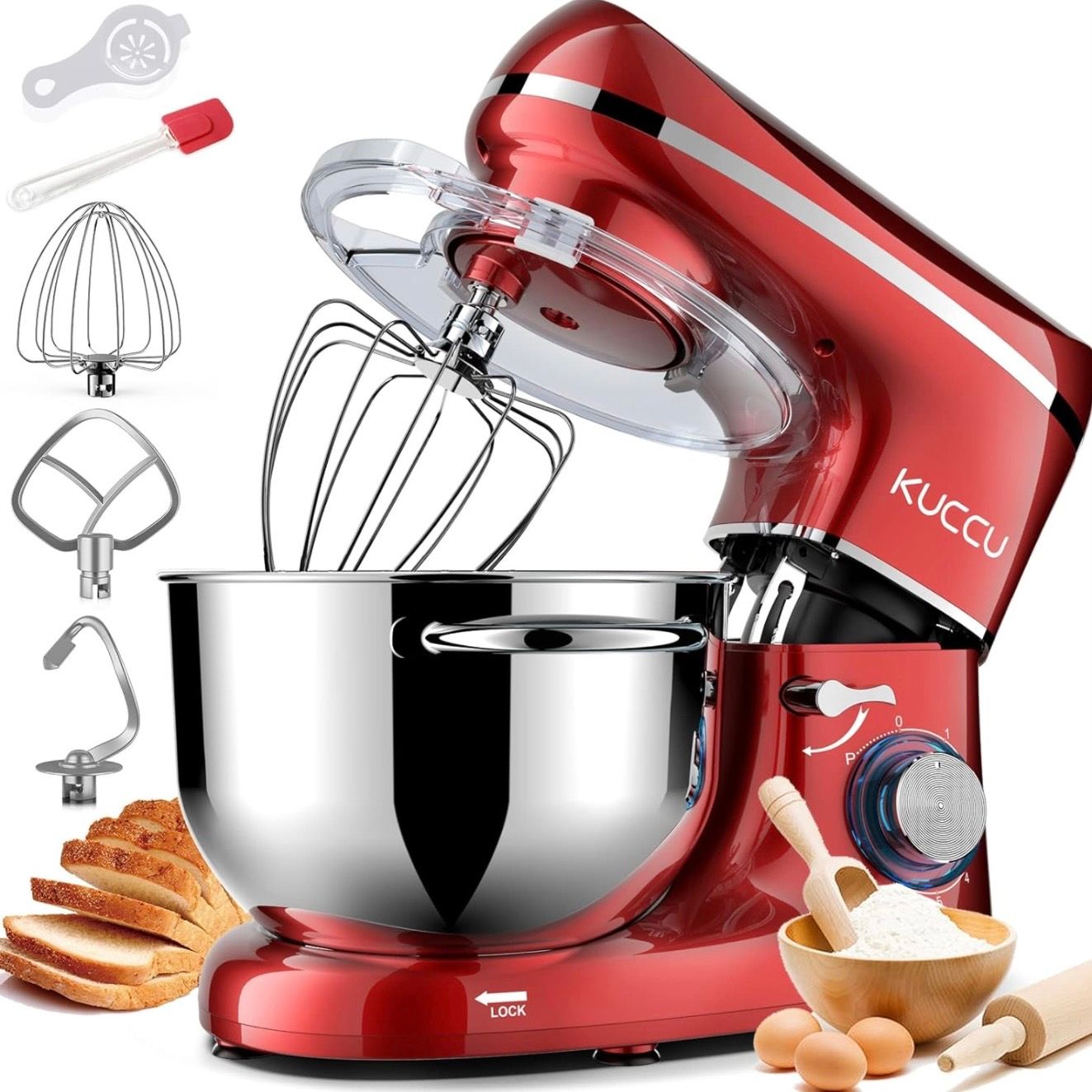 9.5 QT Double Handle KUCCU Stand Mixer, 6 Speed with Pulse