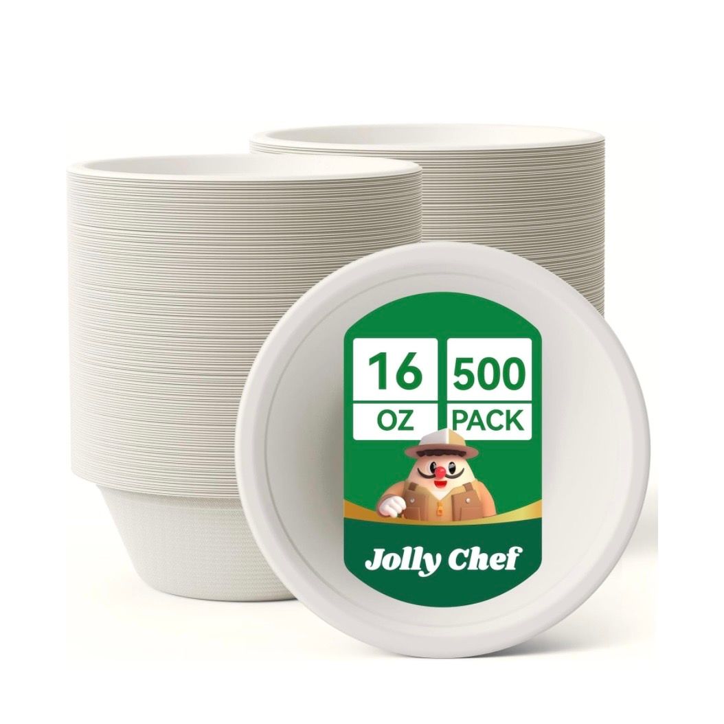 JOLLY CHEF Compostable Disposable Paper Bowls [16 oz]