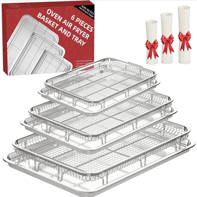 Air Fryer Basket for Oven, 3 Set Stainless Steel Oven Air Fryer Basket and Tray
