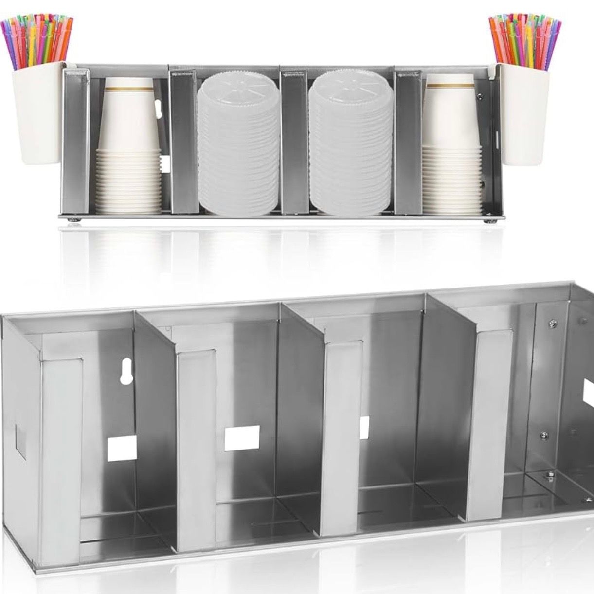 benut Adjustable Stainless Steel Cup &amp; Lid Holder - 4 Compartments