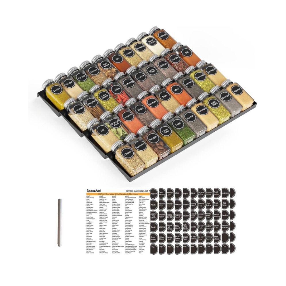 SpaceAid Spice Drawer Organizer with 40 Spice Jars, 386 Spice Labels