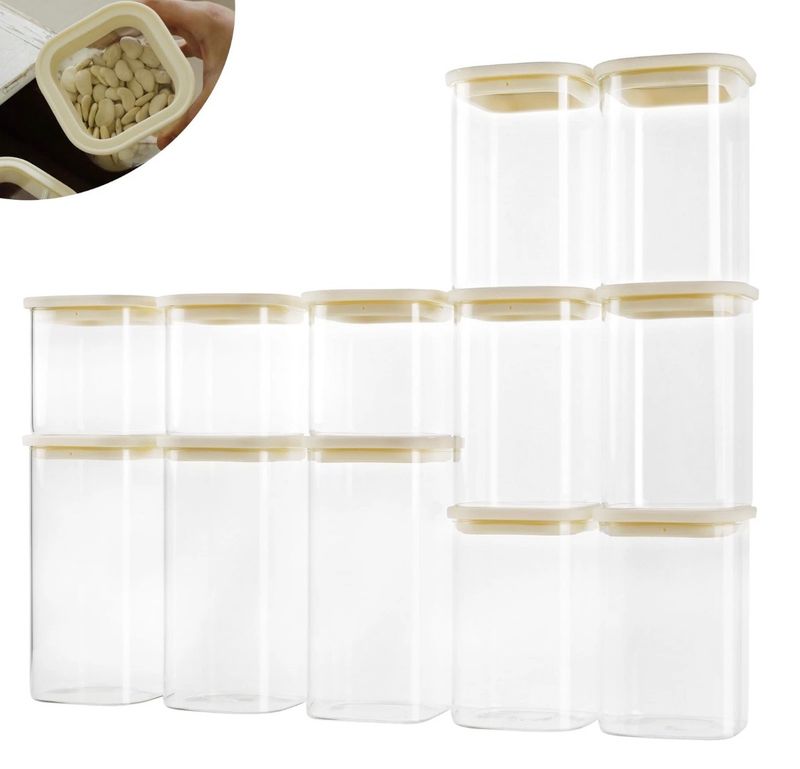 12pcs Square Glass Pantry Storage Containers with See Through Lids