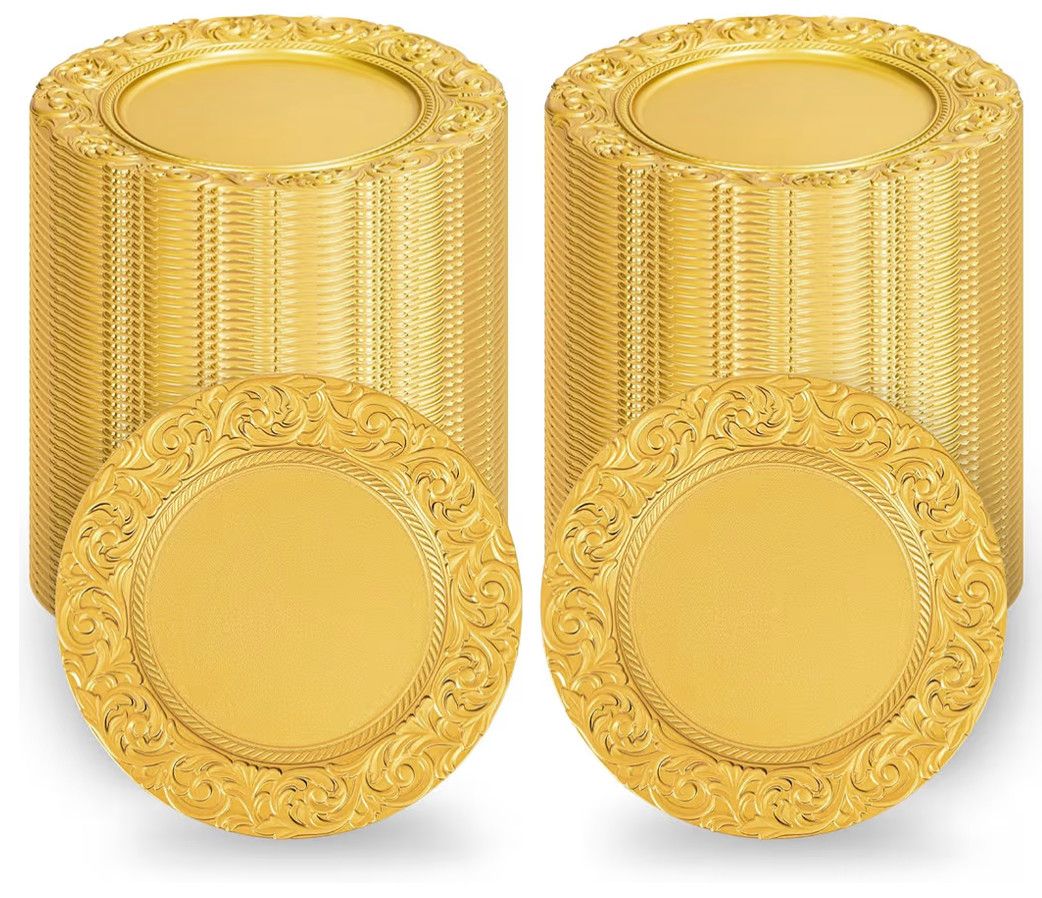 Gold Charger Plates Bulk 100Pcs - 13" Gold Chargers for Dinner Plates