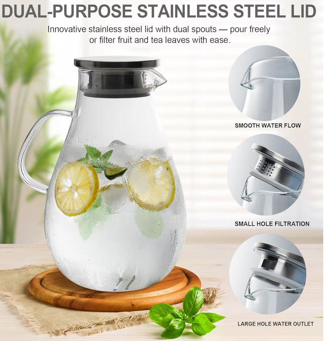 1 Gallon Glass Pitcher Water Jug with Lid