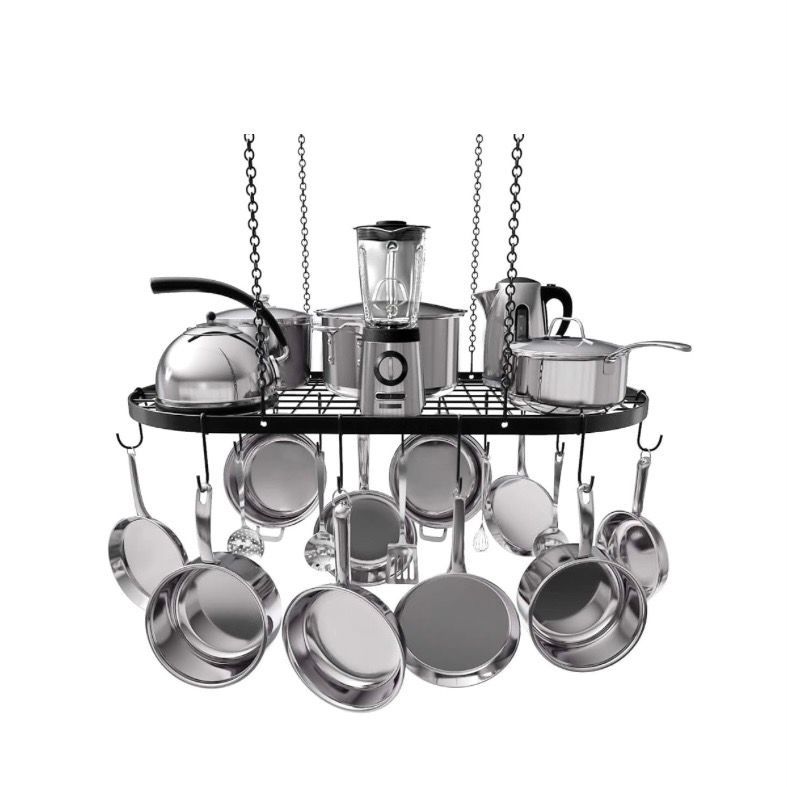 Vdomus Heavy-Duty Hanging Pot Rack with 15 Hooks Utensils