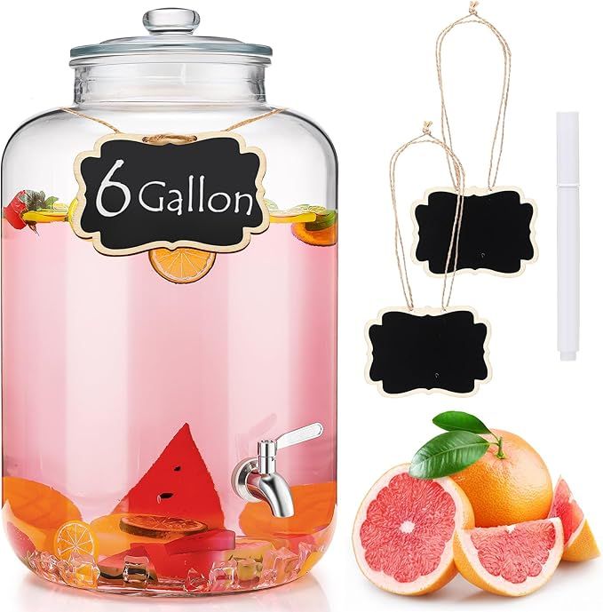 6 Gallon Glass Drink Dispenser with Chalk Board