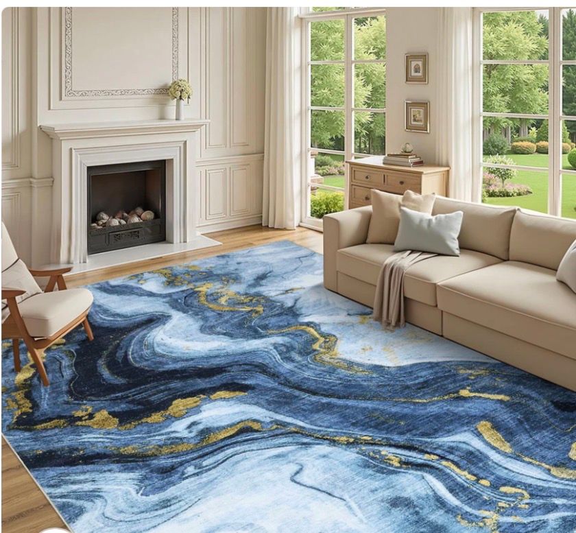 Modern Abstract Washable Area Rugs 6x9,  Blue