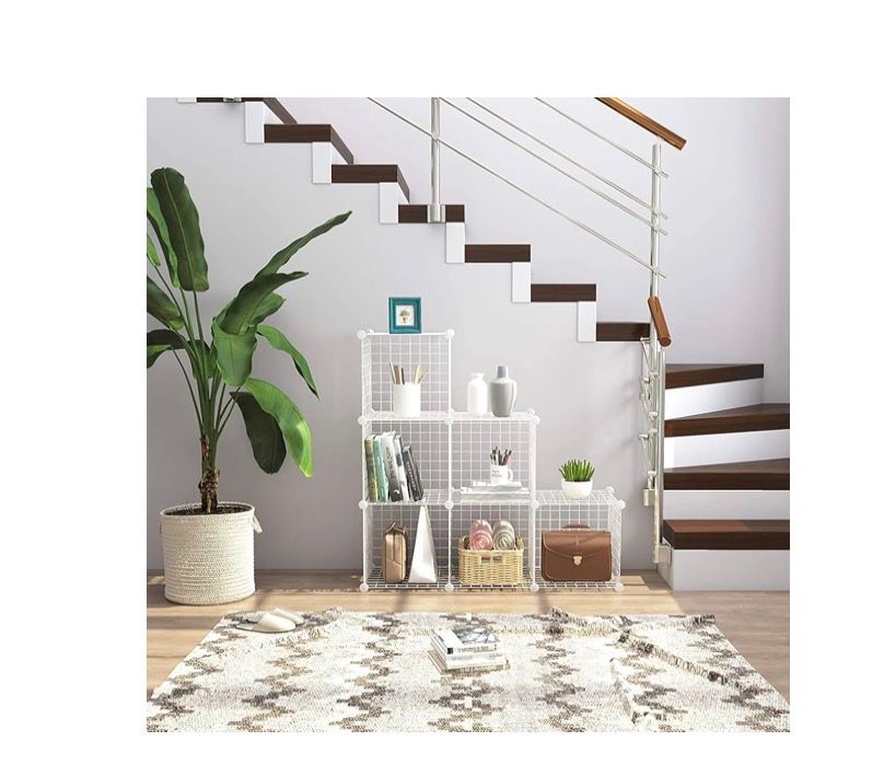 6 Cube Metal Grid Storage Organizer Modular -White