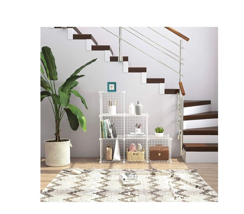 6 Cube Metal Grid Storage Organizer Modular -White