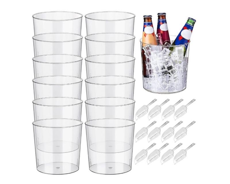 6.5 in Clear Plastic Ice Bucket w/scoops- Set of 12