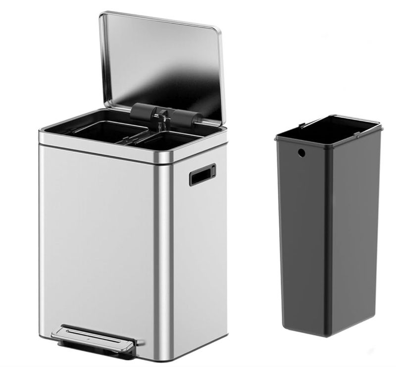 Dual Compartment Trash Can - 2 X 4 Gal (2 x 15L) Stainless Steel