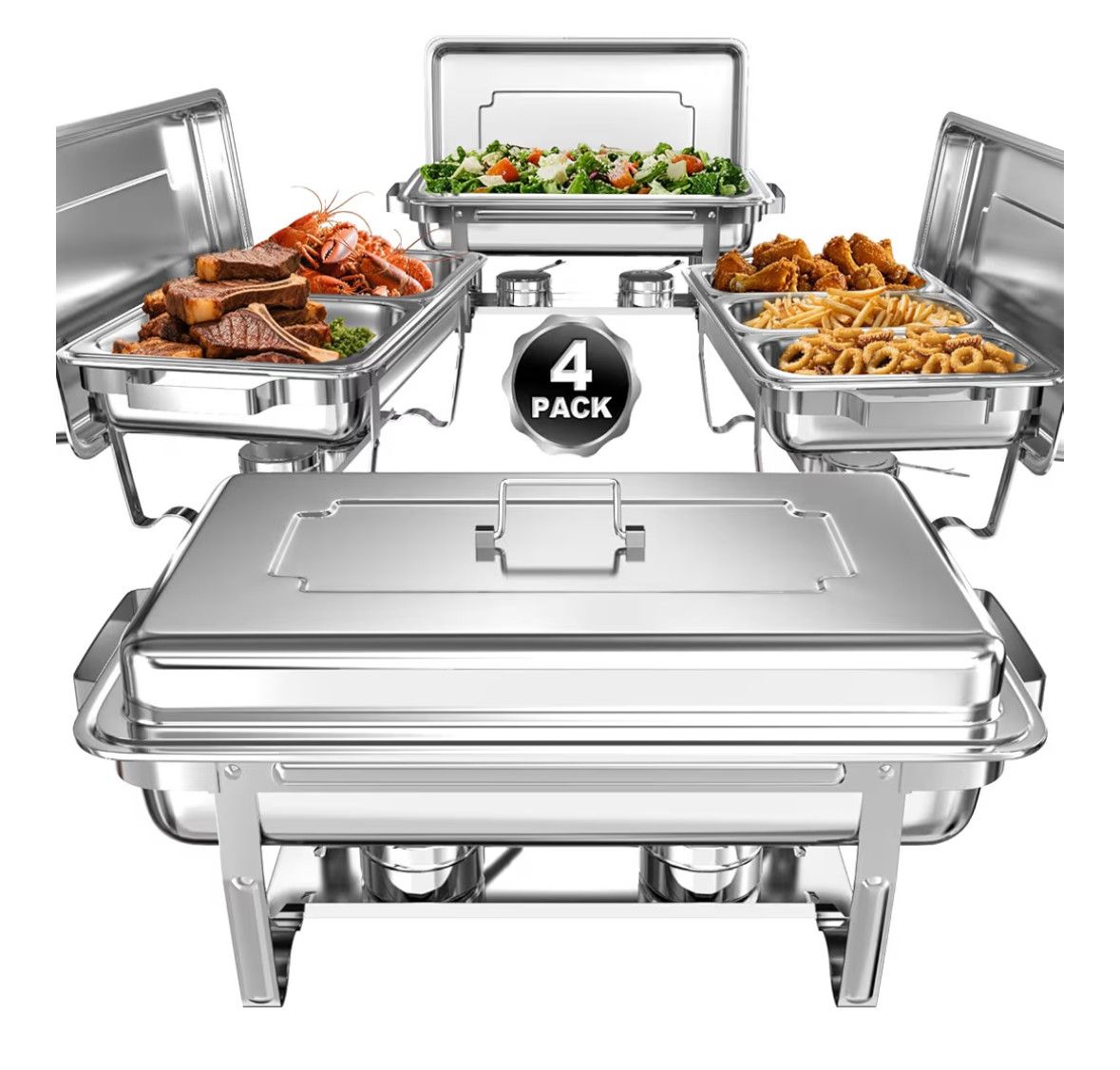 4 pack chafing dishes silver