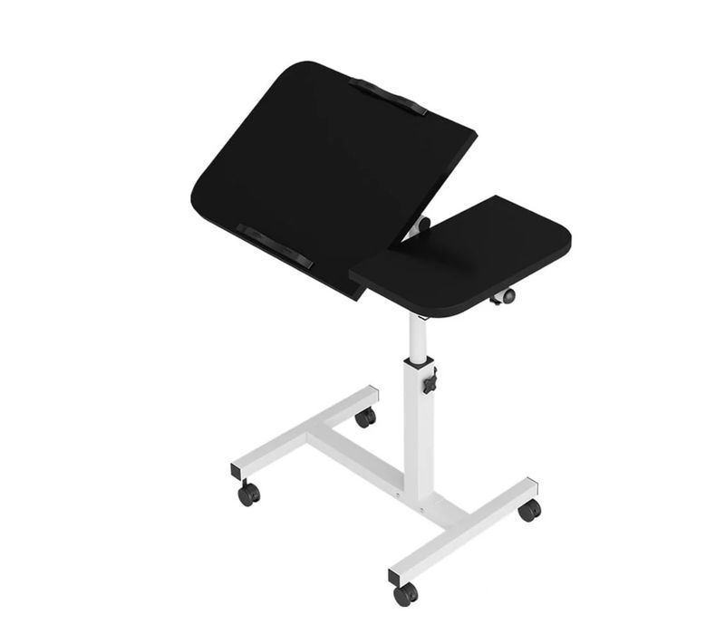 Adjustable Mobile Side Table with Wheels -Blk/Wht
