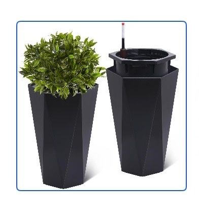 22.5" Tall Planter,2-Pack,Self-Watering - Black