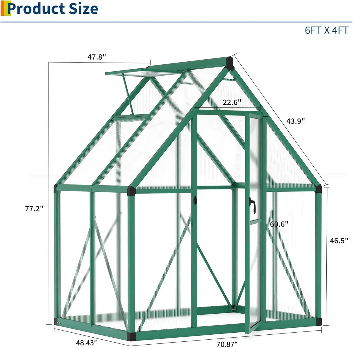 Heavy Duty 6x4 FT Walk-In Greenhouse – Aluminum Frame
