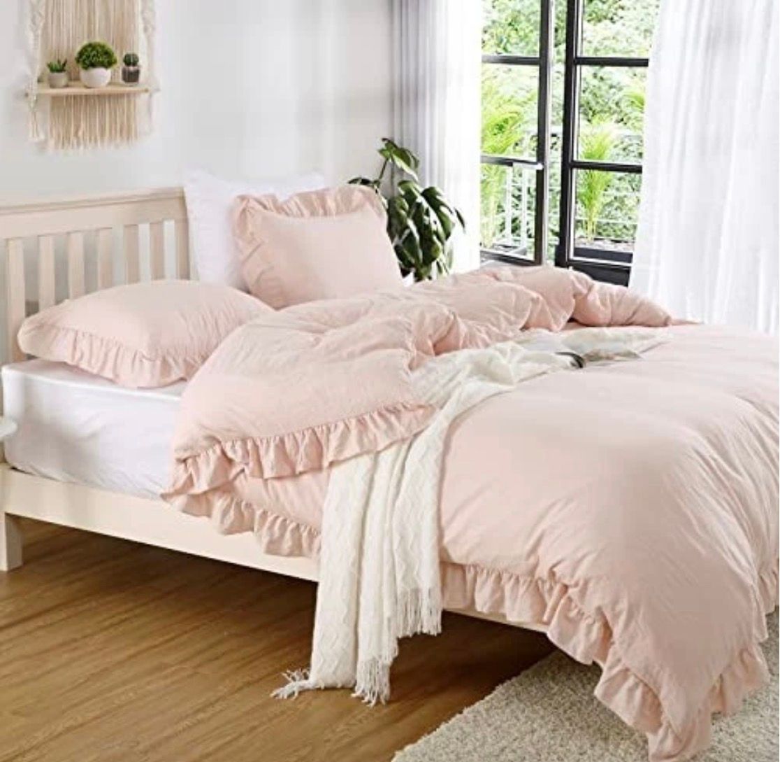 Ruffle Duvet 3Piece Set, Queen-Size, Pink