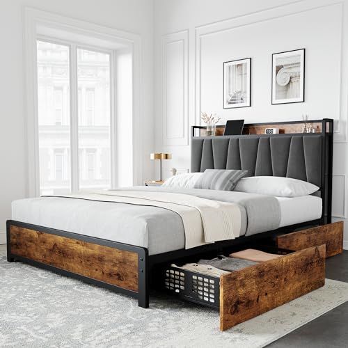 Queen Size Bed Frame with Storage