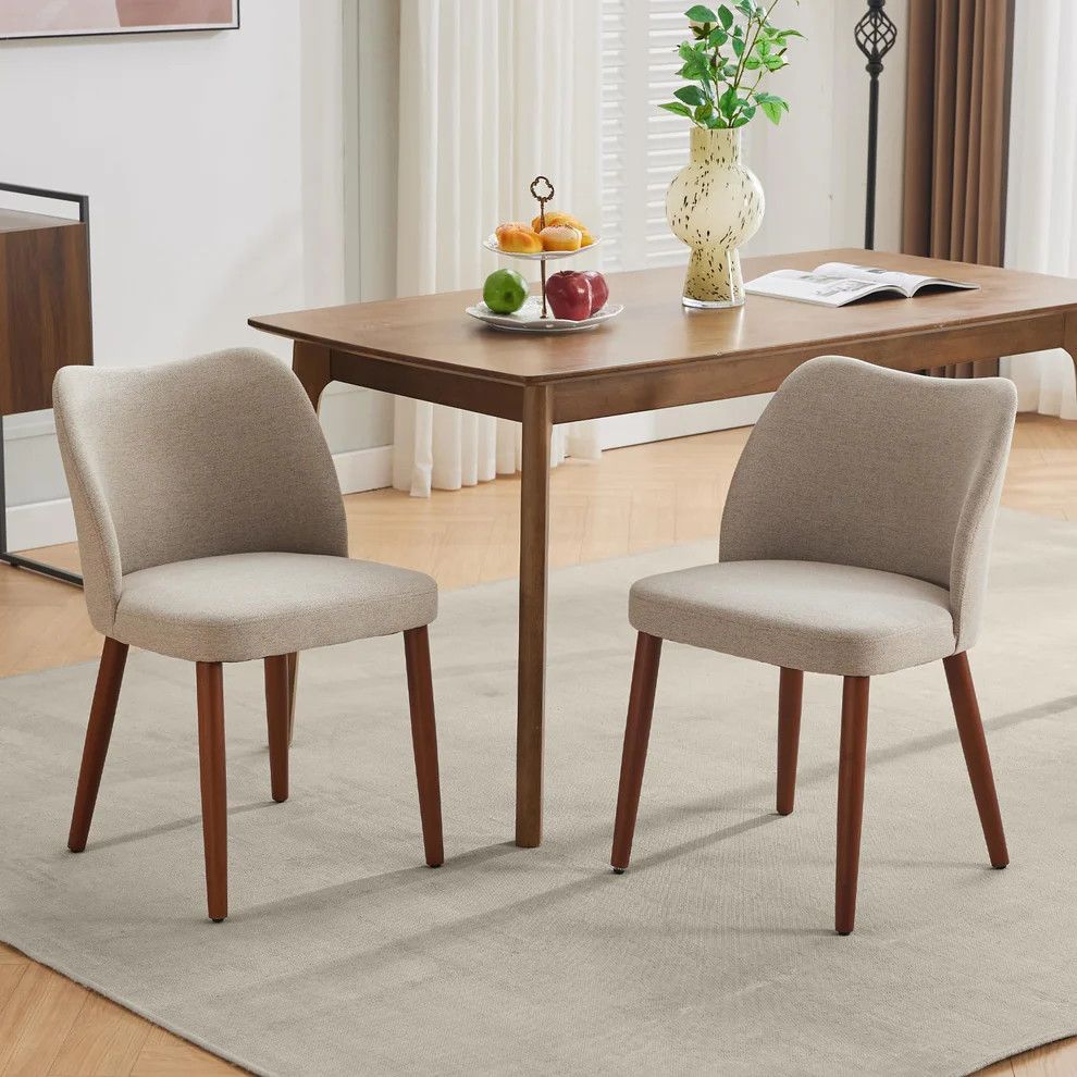 Set of 4 Mid Century Modern Linen Dining Chairs