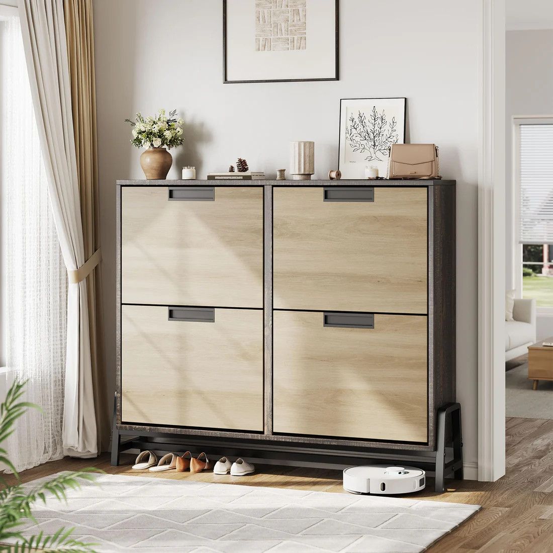 Shoe Cabinet with 4 Flip Drawers