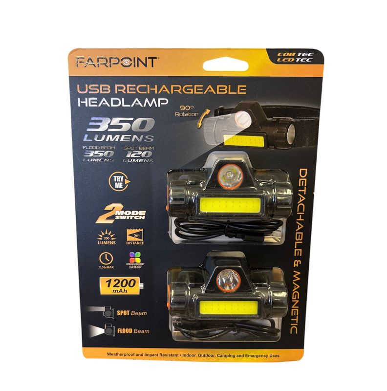 2Pk Rechargeable Headlamp 350Lm
