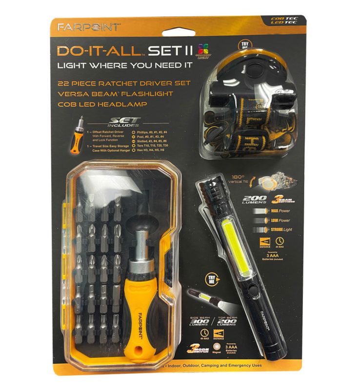 3Pk Do It All Set II - 22PCS S/D, Headlamp, Pen light