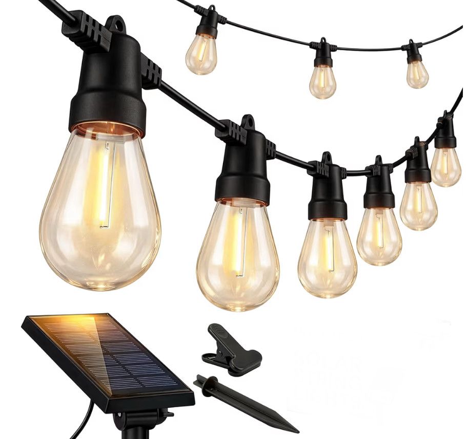 24FT, 12Bulb SOLAR - USB-C String Lights E17S14 3V