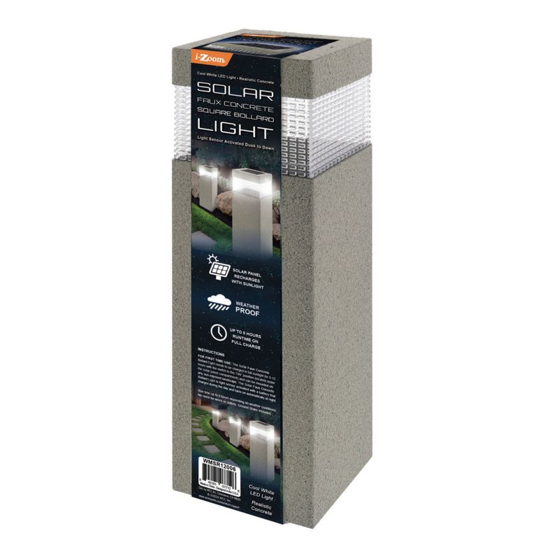 Solar Faux SQUARE Concrete Bollard Light