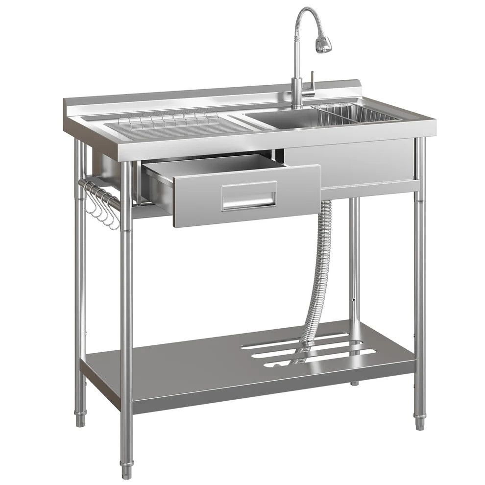 Stainless steel sink with faucet 20x40x39
