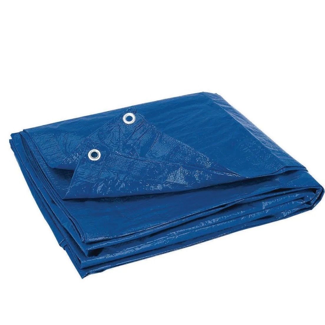 10'x10' Blue Tarp With 24 Metal Grommets, 50 GSM Poly Woven Plastic