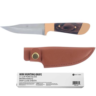 6.25""/3" Fixed Blade Mini Hunting Knife Brown/Gold Plastic Handle and Carrying case