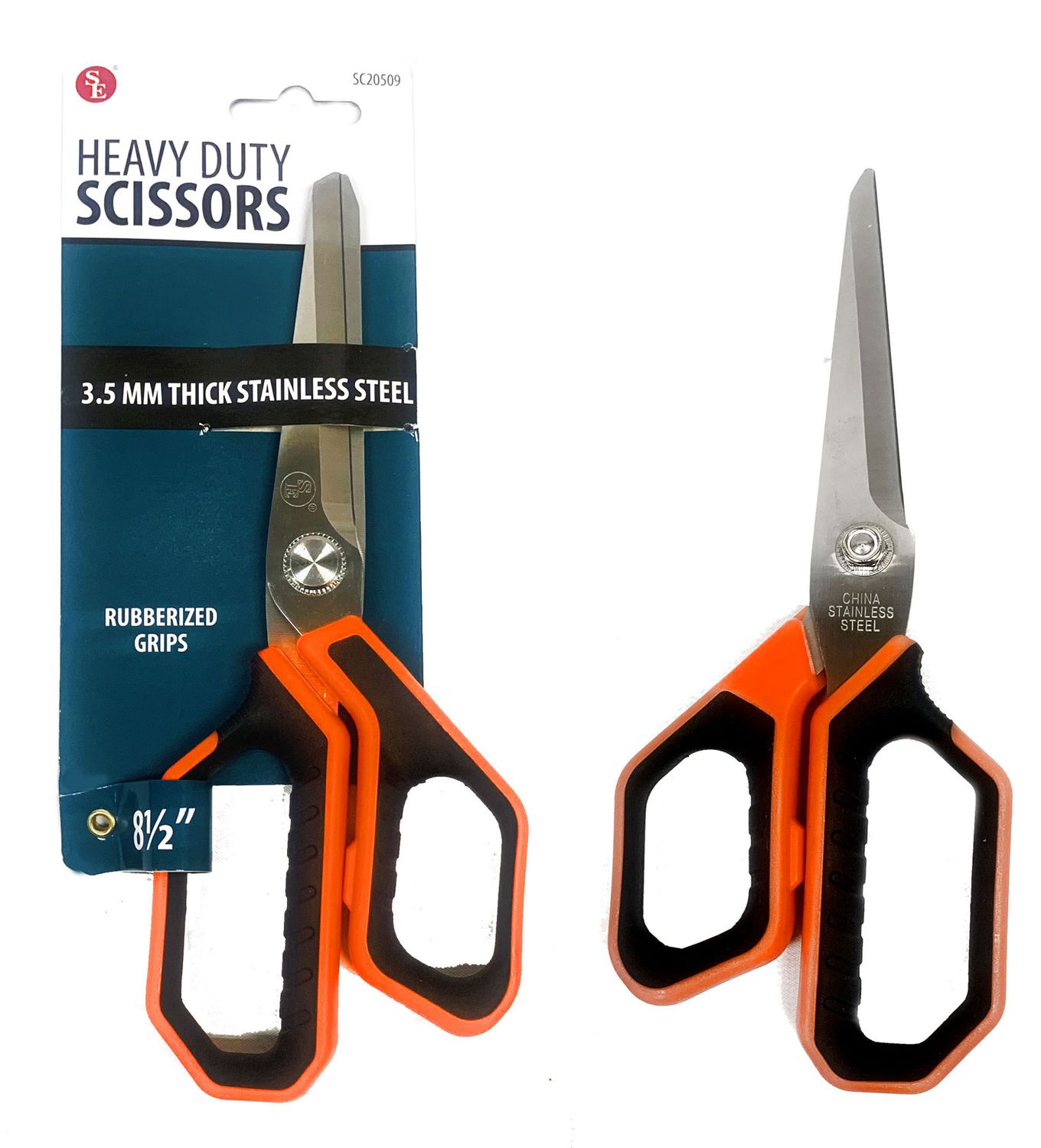 8-1/2" Heavy Duty Scissor With Orange/Black Rubberized Grip Handle