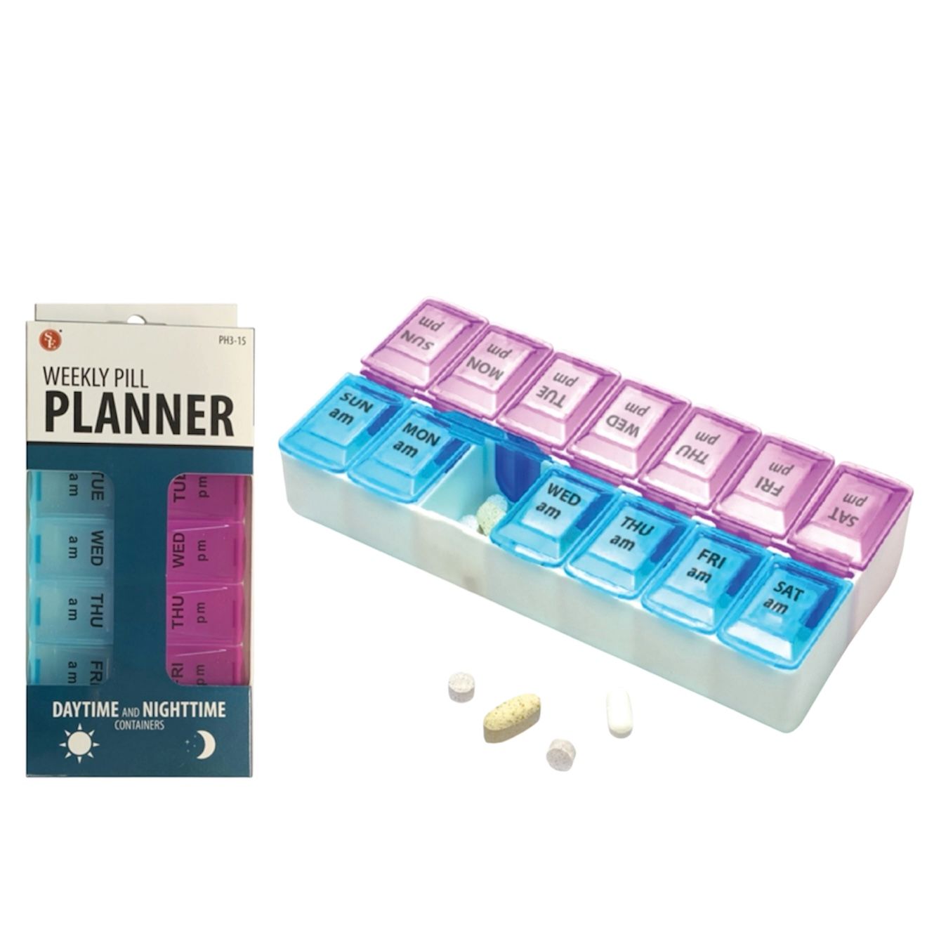 Pill Organizer 14 Slot Box With 7 Days,AM/PM Printed on Containers