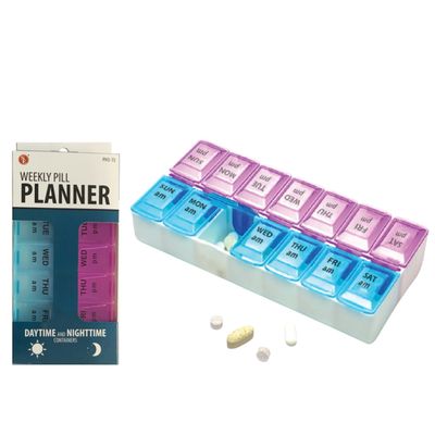Pill Organizer 14 Slot Box With 7 Days,AM/PM Printed on Containers