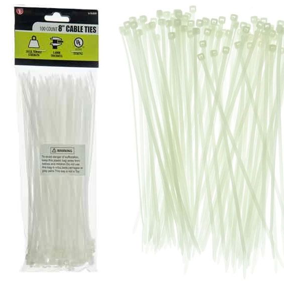 8"X3.6MM Cable Ties 100 Pcs in Bag - Natural Color (30 LBS)