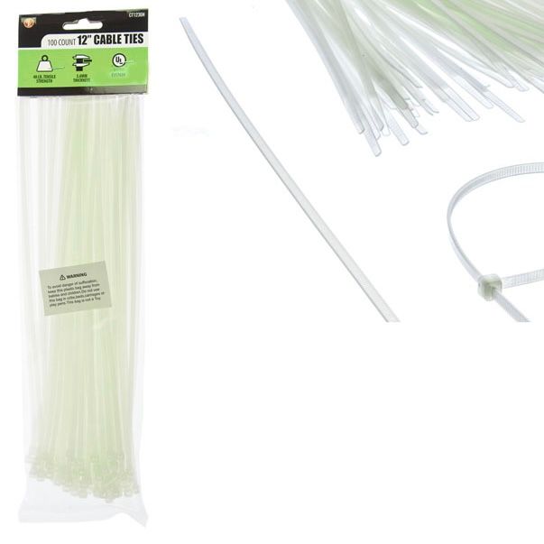 12"X3.6MM Cable Tie (Natural) 100Pcs in a Bag