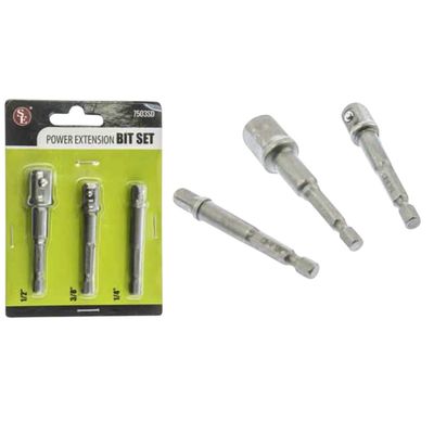 3PC Power Extension Bits, Sizes 1/4", 3/8", &amp; 1/2"