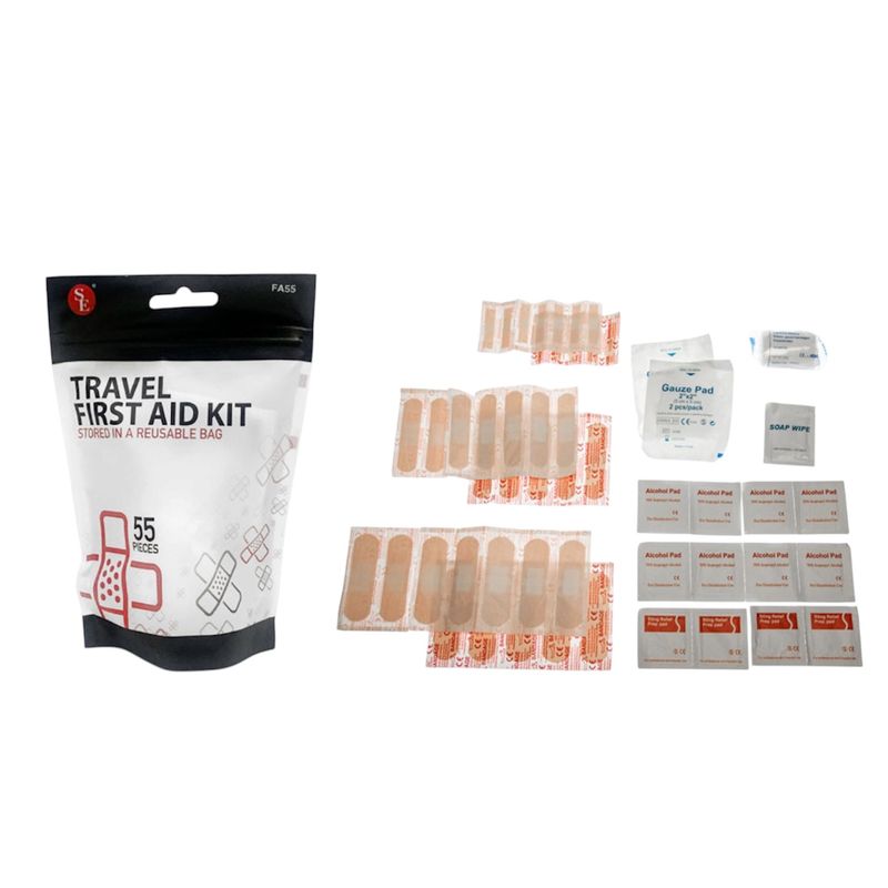55Pc Travel First Aid Kit Stored in a Reusable Bag, Good thru 2030