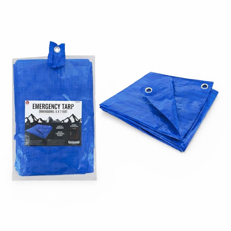 5'x7' Blue Tarp With 6 Metal Grommets, 50GSM Poly Woven Plastic