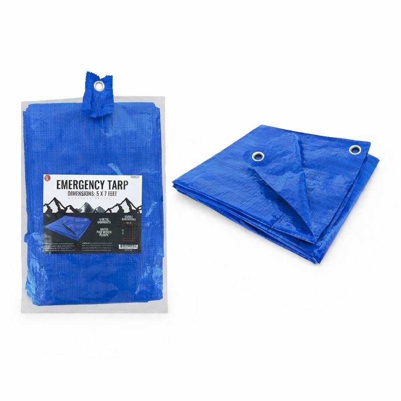 5'x7' Blue Tarp With 6 Metal Grommets, 50GSM Poly Woven Plastic
