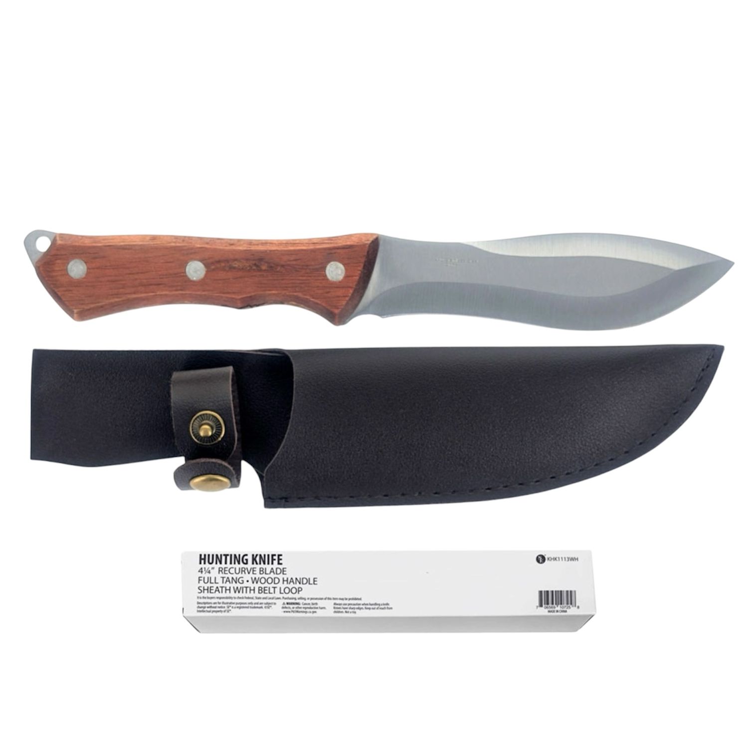 9"/4.25” Fixed Recurve Blade Full Tang wood handle Hunting Knife With sheath