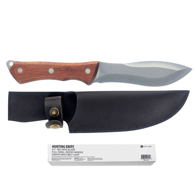 9"/4.25” Fixed Recurve Blade Full Tang wood handle Hunting Knife With sheath