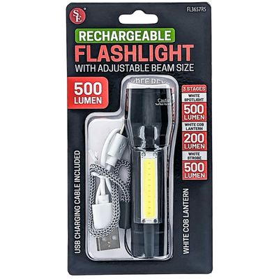 500 Lumen Rechargeable Flashlight, Side Lantern Mode, 3 Mode Switch